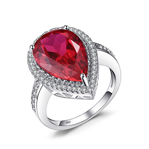 Jewelrypalace Luxury Pear Cut 7ct Created Red Ruby Solid 925 Sterling Silver Engagement Ring Size 8