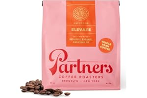 PARTNERS COFFEE ROASTERS - Whole Bean Coffee (Elevate - Espresso, Medium Roast) 12oz - Well-Balanced, Comfortable Espresso - Red Apple, Caramel, Pecan Pie - Coffee Beans - Roasted in New York City