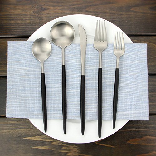 image for AOOSY Flatware Black Matte, Luxury 20 Pieces 18/10 Stainless Steel Ste
