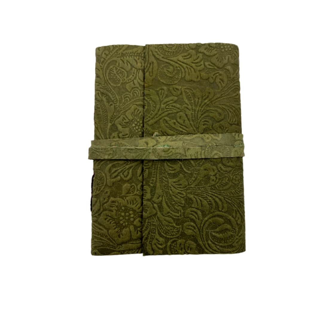 OVERDOSE GREEN FLOWER Leather Journal - With Antique Flowers Art Handmade Edge Paper Leather Bound Journal | Leather Sketchbook - Drawing Journal - 5 x 7 inches | 12 x 17 cm | A6