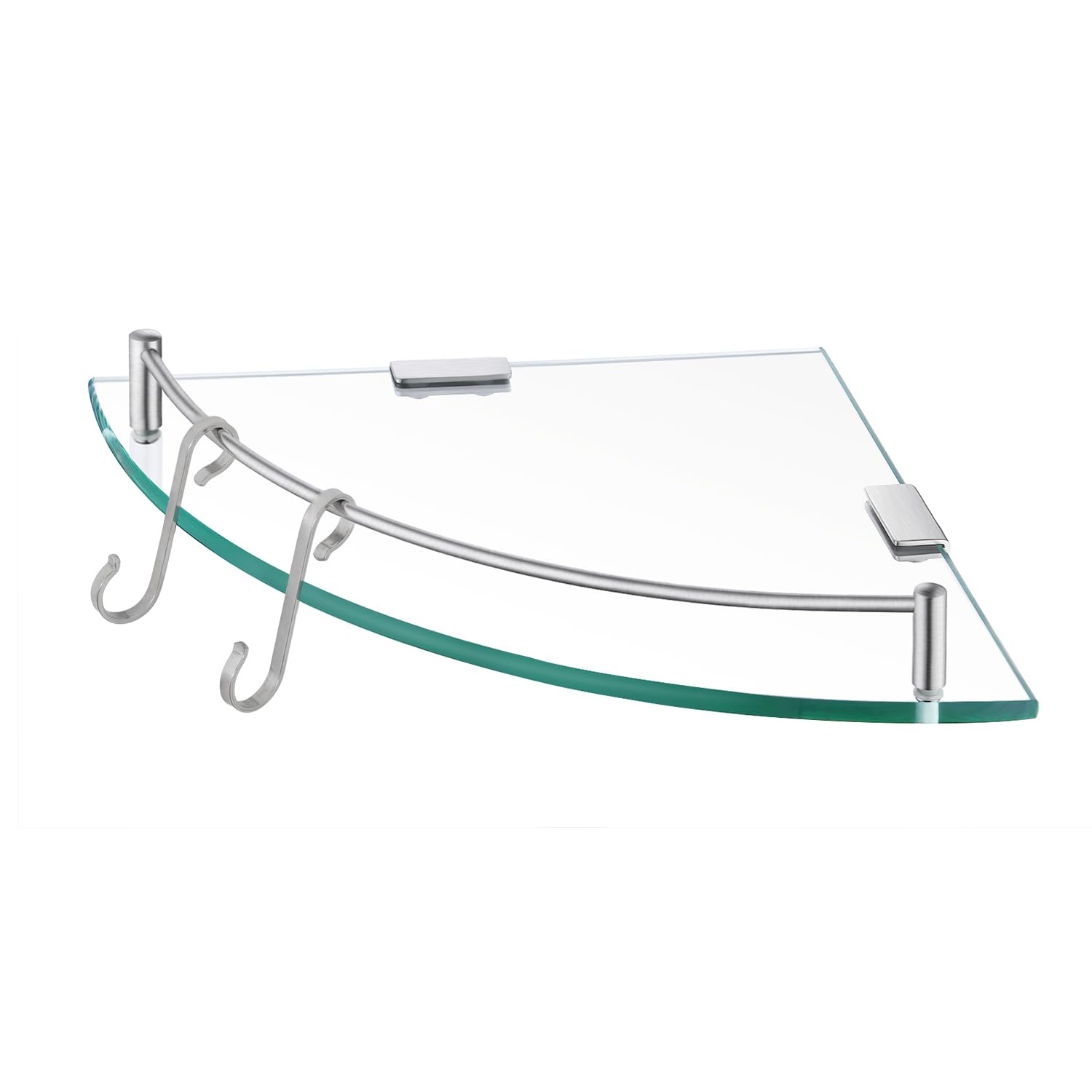 KES Corner Glass Shelf Bathroom Shelf Wall Mounted, Shower Shelf Corner 7MM-Thick Tempered Glass with Rail Brushed Steel, BGS2101A-2