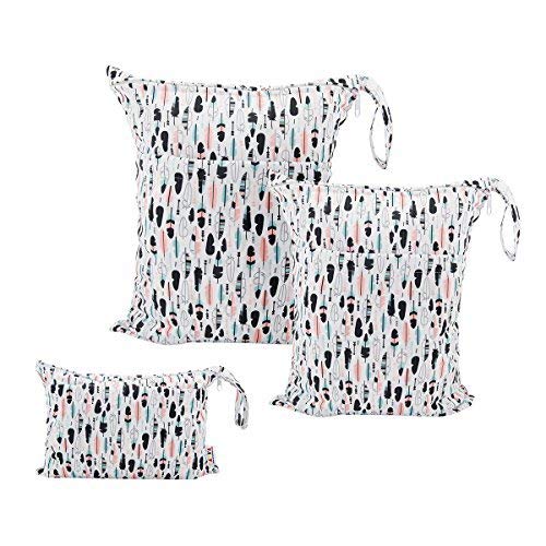 ALVABABY 3pcs Baby Cloth Diaper Wet/Dry Bags|Waterproof Reusable with Two Zippered Pockets|Travel, Beach, Pool, Daycare, Soiled Baby Items,Yoga，Gym Bag for Swimsuits or Wet Clothes 3L-H1 — image 1