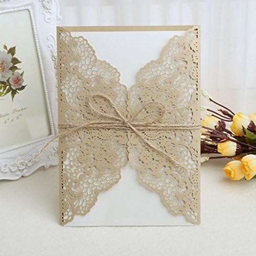 Allrise 10x Elegant Wedding Invitations Cards with Lace and Hollow Pattern Cardstock for Baby Shower Bridal Shower Engagement Birthday Fancy Party (gold)