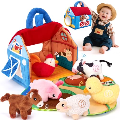 hahaland Baby Toys 1 Year - Plush Sound Farm, with 6 Soft Animals and Realistic Sounds, Educational Toy Baby Montessori Sensory Gift 6 12 18 Months