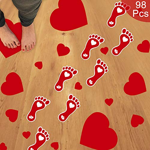Tifeson 98 PCS Valentine's Day Heart Floor Stickers Decoration for Home Office - Heart Footprints Decals for Wall, Window - Valentines Party Decorations, Wedding, Anniversary Decor - Thumbnail 7