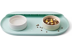 Medario Dog Cat Food Mat, Easy Clean Dishwasher Safe Silicone Pet Food Mat, Waterproof Dog Bowl Mat with High Lip, Durable Anti-Slip Dog Mat with Pocket for Collecting Food and Water(Mint Green)