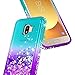 Galaxy J6+ Plus Case, J6 Prime Case with Tempered Glass Screen Protector, NageBee Glitter Liquid Floating Waterfall Durable Girls Women Cute Case for Samsung Galaxy J6 Plus -Aqua/Purple