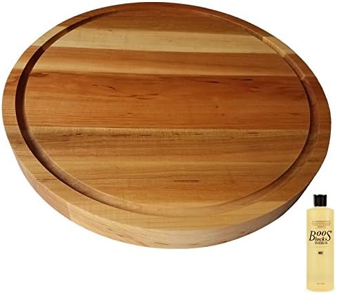 HomeProShops Round Wood Butcher Block Cutting Board - 1-1/2" T x 15" ROUND - w Juice Groove Channel 1 Side and John Boos MYSB Mystery Oil 16 oz Bottle Included - Solid Maple Reversible