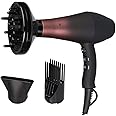 Wazor Professional Ionic Hair Dryer with Diffuser, Infrared Salon Grade Blow Dryer with Comb Attachment, 1875W Powerful Quiet Hair Blow Dryer, Tourmaline Ceramic Hairdryer with Nozzle, Black