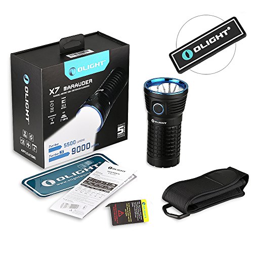 Olight X7 Marauder CREE XHP 70 LED 9000Lumens Police Tactical Flashlight with 1x Holster and Olight Patch -updated of Olight X6 -Black - Bundle