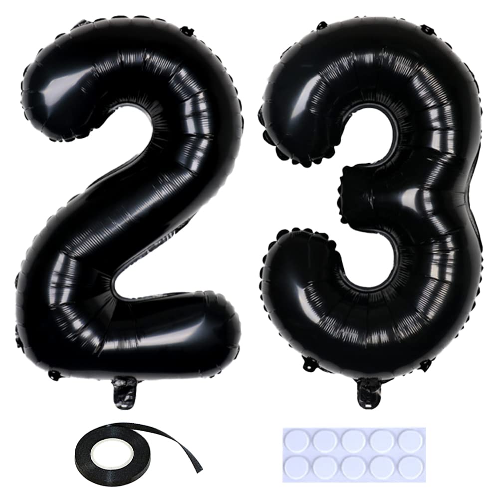 Yijunmca Black 23 Number Balloons Giant Jumbo Number 23 32" Helium Balloon Hanging Balloon Foil Mylar Balloons for Men Women 23rd Birthday Party Supplies 23 Anniversary Events Decorations, 23 Black