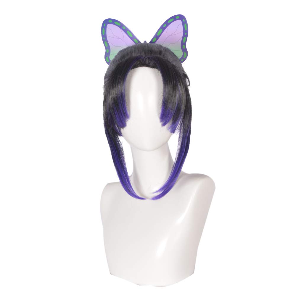 MUZIWIG Anime Cosplay Wig for Demon Slayer Kochou Shinobu Kimetsu No Yaiba Synthetic Hair with Butterfly Hairpin and Free Wig Cap Halloween Carnival Birthday Party Costume Accessories