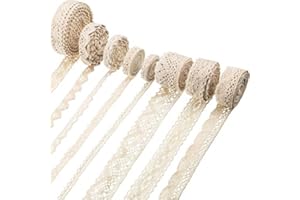 Tatuo 40 Yards Cotton Lace Trim Vintage Ribbon Crochet Cotton Lace Scalloped Edge for Bridal Wedding Decoration Christmas Package DIY Sewing Craft Supply, 5 Yards Each, 8 Styles(Beige)