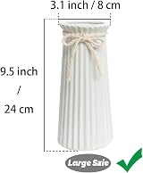 JUZAI White Ceramic Ribbed Vase 10 Inch Minimalist Modern Decor view 2