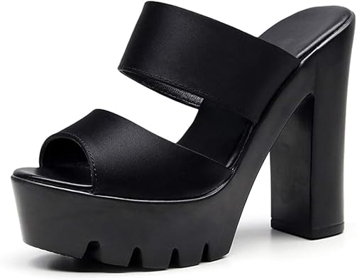 block heel slide sandals black