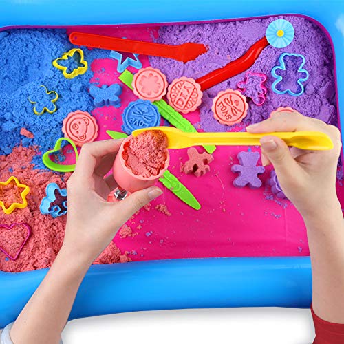 3 otters 37 PCS Play Sand Set for Kids, 4.4Pounds Magic Sand in 4 Colors Play Sand Molds with 1 Sand Tray for Age 3 4 5 6 7 and up, Boys and Girls