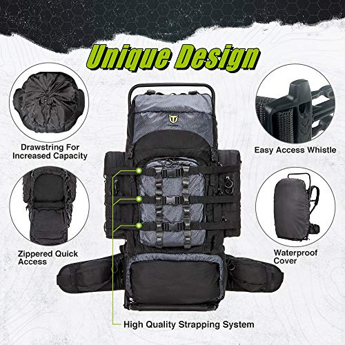 TIDEWE Hunting Backpack 5500cu with Frame and Rain Cover for Bow/Rifle