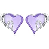 BETHZA Natural Amethyst Love Heart Earrings 925 Sterling Silver Purple Birthstone Amethyst Gemstone Earring Jewelry Gifts for Women Birthday Gifts for Mother