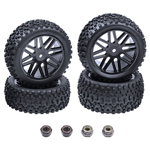 HobbyPark Front & Rear Wheels and Tires 12mm Hex Hub with Foam For Redcat Shockwave, Tornado Epx,S30 1/10 Off Road Buggy (Pack of 4)