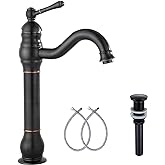GGStudy 360° Swivel Single Handle One Hole Bathroom Vessel Sink Faucet Matching Pop Up Drain Without Overflow Oil Rubbed Bronze
