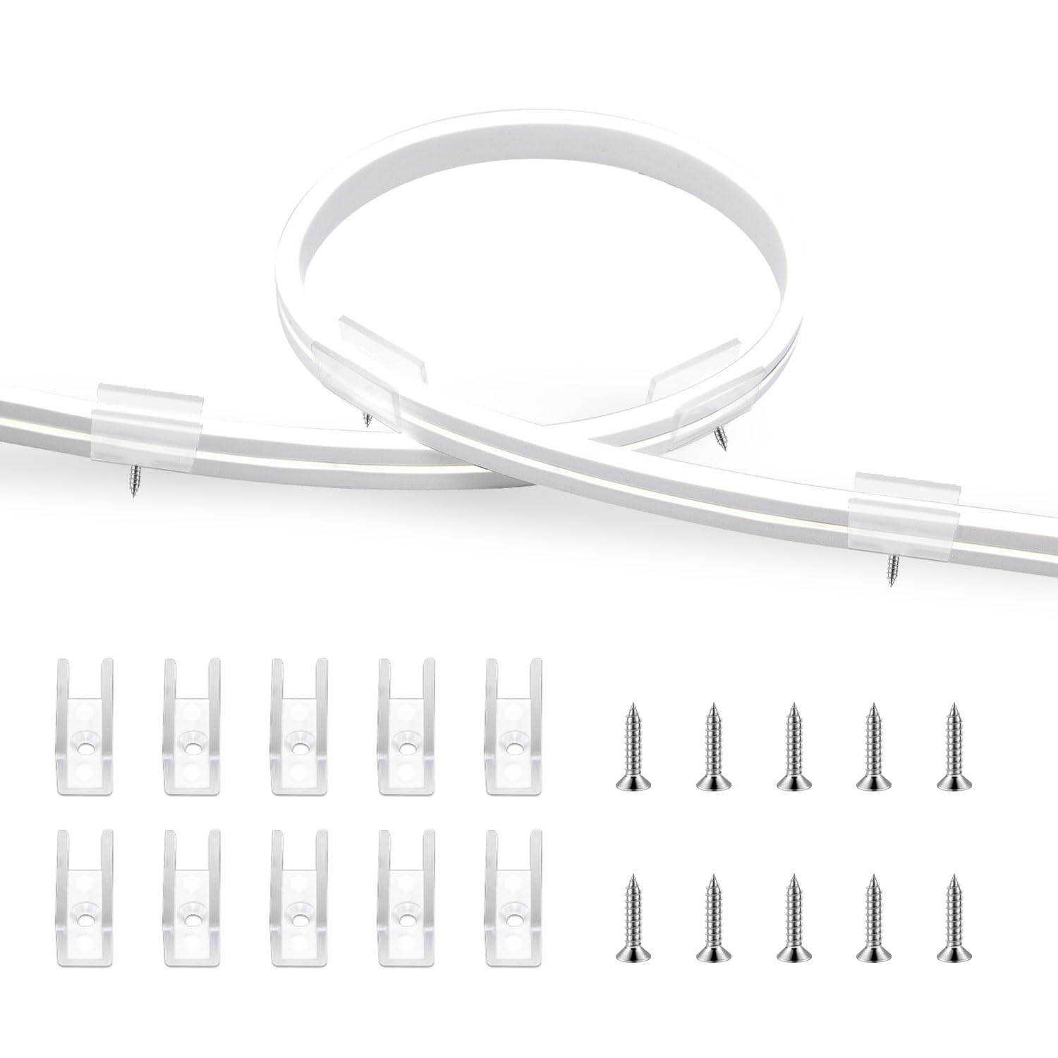 TENDIST 50PCS Outdoor Neon LED Strip Light Mounting Clips with Screws Mounting Holder, Transparent Waterproof Clips for 6mm Width Neon Rope Light Indoor Room and Outdoor (50 Screws, 50 Clips)