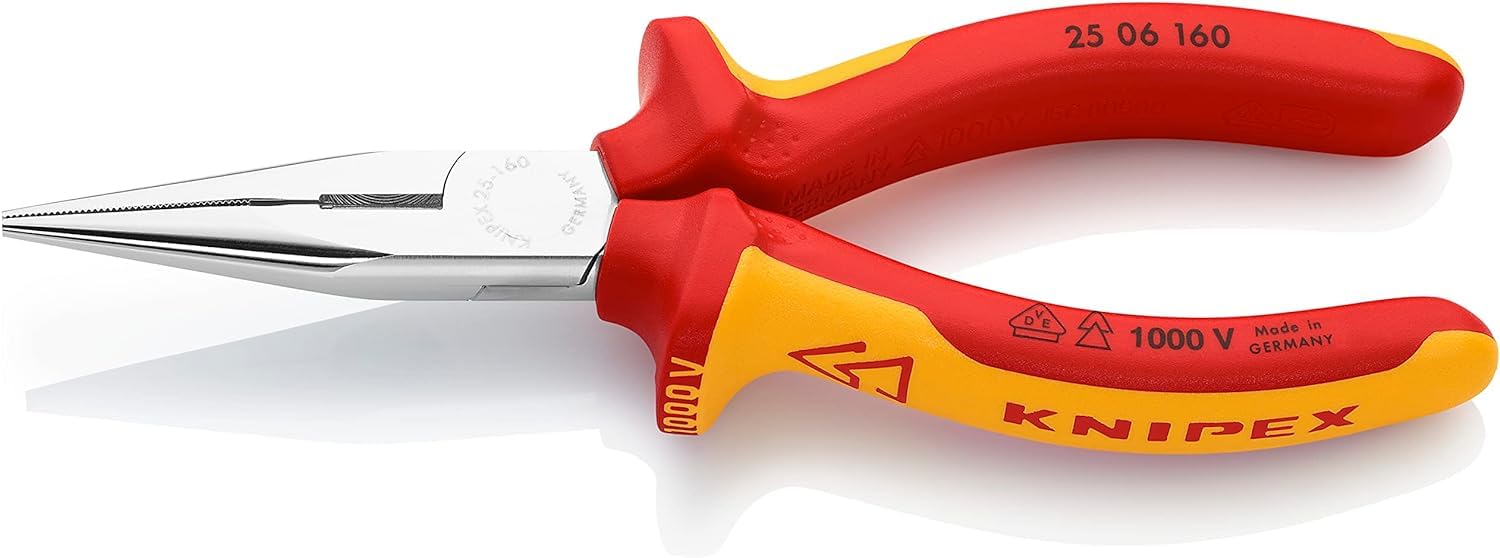 KNIPEX Snipe Nose Side Cutting Pliers (Radio Pliers) Chrome-Plated Insulated with Multi-Component Grips, VDE-Tested 160 mm, 25 06 160