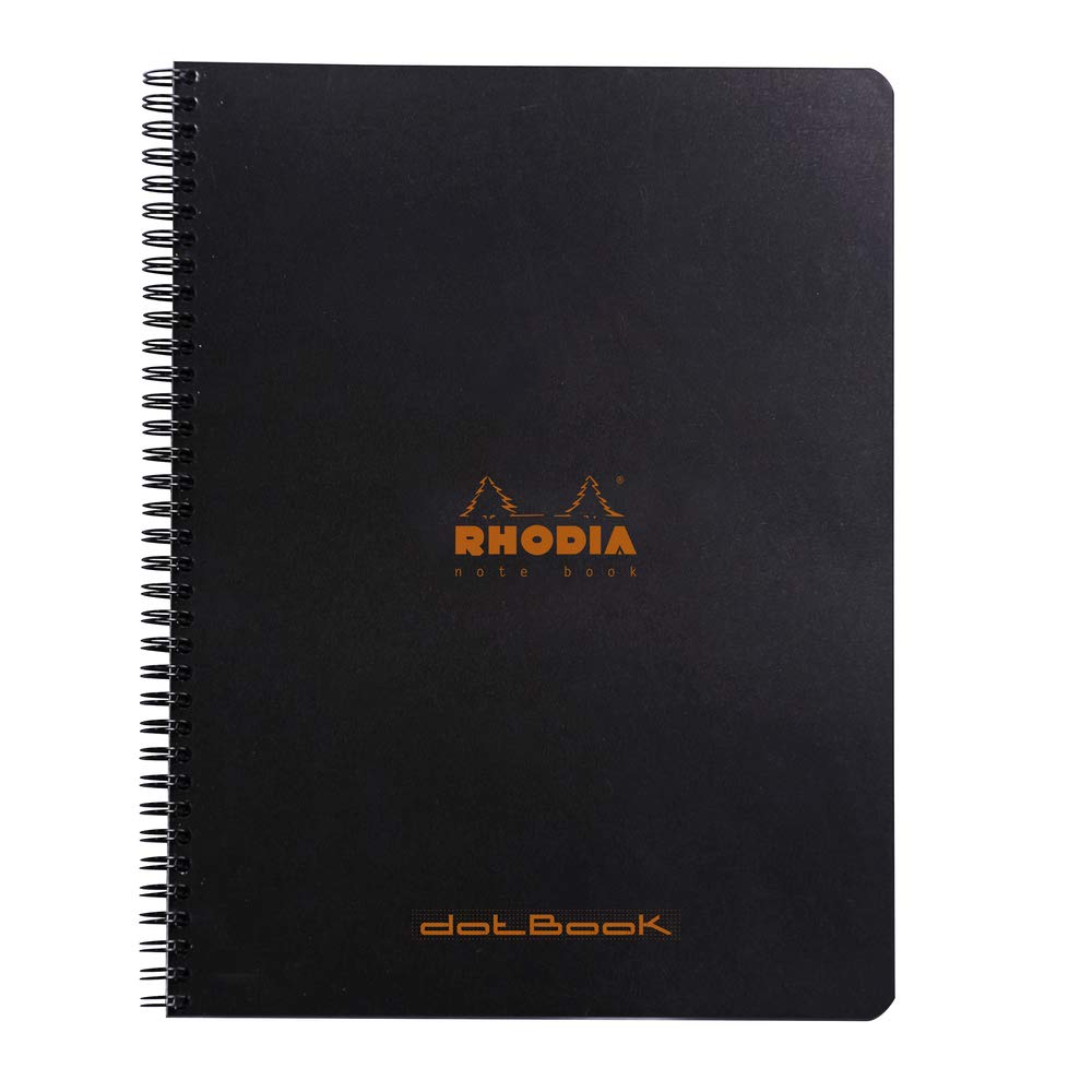 RHODIA 193039C - Spiral Notebook (Full Bound) Notebook Black - A4+ - Dot Dot - 160 Detachable Pages - White Clairefontaine Paper 80 g/m - Soft and Resistant Cover - Classic