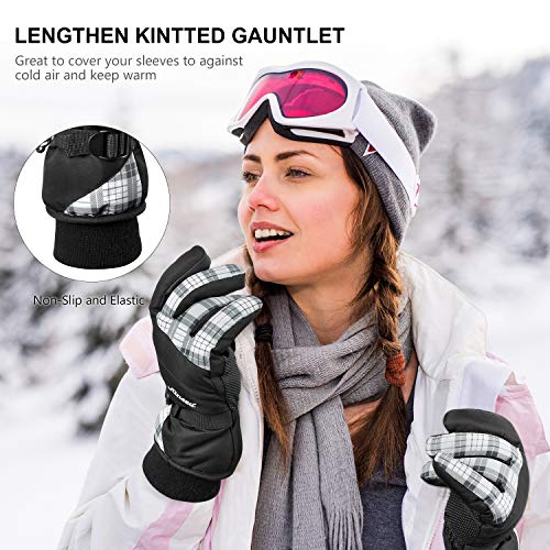 KINEED Winter Women Ski Gloves,Waterproof Windproof Touch Screen Snowboard Snow Riding 3M Thinsulate Warm Gloves White S