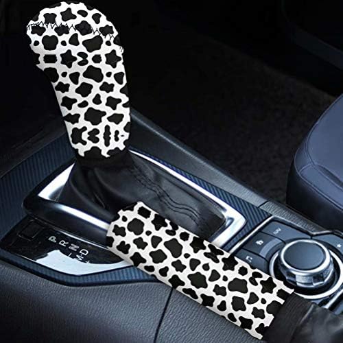 Tupalatus Cute Milk Cow Skin Car Handbrake Gear Shift Cover Handle Protector Anti-Slip Auto Interior Accessories Decor Universal 2 Set for Womens Ladies Gifts: Automotive