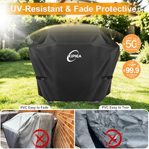 Kipiea 52-Inch Heavy Duty BBQ Cover for Weber Spirit 300 Series Grills, Including Spirit E-310, E-330 & S-315, 500D Waterproof Grill Cover with Windproof Buckles, UV Resistant, No Tear, No Fading