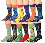 James Fiallo Men's 12 Pairs Novelty Colorful Patterned Funky Dress Socks, Fits shoe 6-12 (sock size 10-13), M179-12