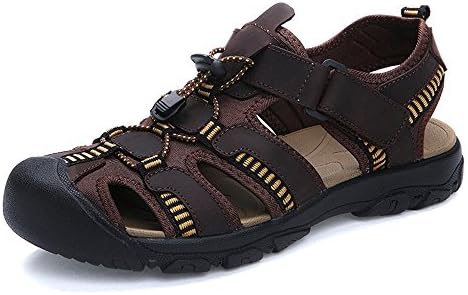 Hilotu Men's Sports Sandals Leather Fisherman Sandals Closed Toe Summer Outdoor Beach Slippers Water Shoes