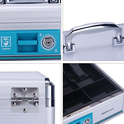 AZDENT Large Locking Cash Box with Money Tray Slots Safe Money Box with Keys13.2×10.8×4.3 inch