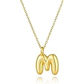 Initial Necklaces for Women, 14k Gold Plated Bubble Letter Necklace Trendy Balloon Letter Pendant Necklace Dainty Custom Personalized Name Bubble Necklaces Gold Jewelry Valentine's Day Gifts for Her
