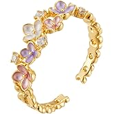 Kokoma Enamel Daisy Flowers Open Finger Ring for Women CZ Colorful Floral Stacking Ring Adjustable Statement Rings Promise Eternity Band Rings