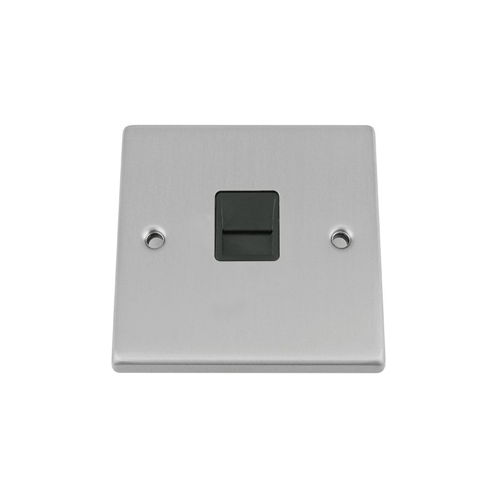 Master Telephone BT Plug Socket - Satin Chrome - Black - Square