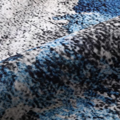 COOUS Washable Rugs for Living Room 160x230cm - Ultra Soft, Short Pile Non-Slip Non-Shedding Abstract Carpet, Stain Resistant Faux Wool for Bedroom Dining Room (Blue)