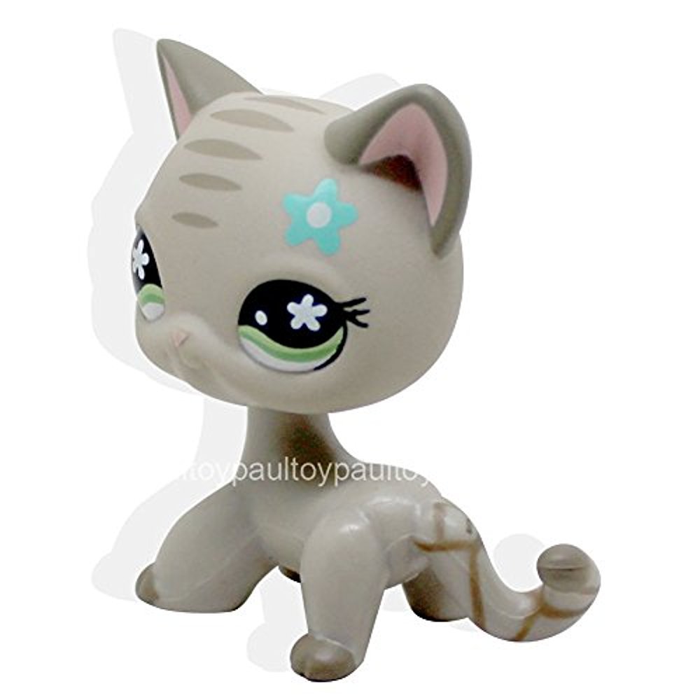 483 Rare Littlest Pet Shop Lps Gray Short Hair Cat Green Eyes Blue