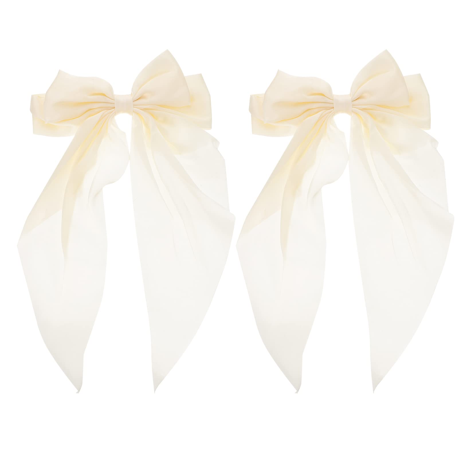 Lurrose 2Pcs Hair Bowknot Clip Big Bow Barrette Silk knot Hair Barrette Large Hair Slides Back Hair Clip Hair Accessories for Women Girls Beige