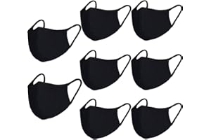 8 Pack Organic Cotton Face Cover Washable and Reusable - Black Travel Face Mask, Mouth Protection Cloth Masks with Nose Bridg