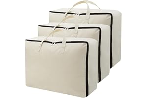 AMJ 3 Pack - Natural Cotton Storage Bag, Household Essentials Sweater Storage Bag, Breathable & Washable, Beige (60 * 45 * 22