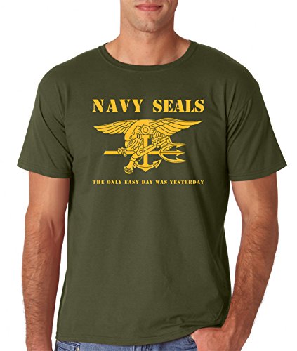 AW Fashion's Navy Seals Logo - The Only Easy Day Was Yesterday Premium Men's T-Shirt (Medium, Military Green)