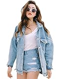 Womens Fashion Juniors Long Sleeve Loose Cowboy BF Denim Jacket Coat With Pockets