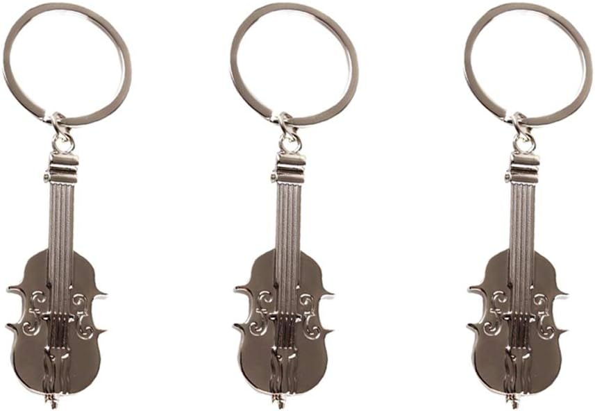 3 Pieces Mini Creative Violin Charm Metal Keychain Key Ring Silver Music Fans Pendant Souvenir Gift - Pack of 3