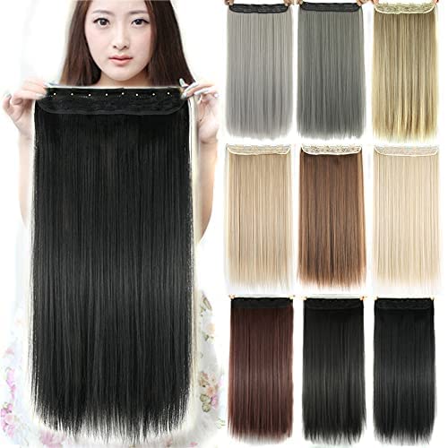 IMISSU Long Natural Thick Hair Straight Clip in on Synthetic Hair Extensions Hairpieces for Women (28 Inch,Jet Black)