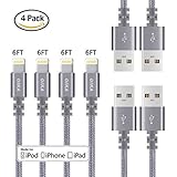 Lightning cable OIKA 4Pack 6FT Nylon Braided 8 pin IPhone Charger certified to charging Cable with charging indictor powerline for iPhone 5/5C/5S/6S/6S PLUS/7/7 plus, iPad Air, and more (Grey)