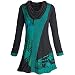 Women's Tunic Top - Green And Black Cowl Neck Long Sleeve Blouse