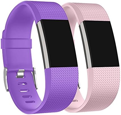 Fitbit Charge 2 Bands, Alrite Classic Replacement Sport Fitness Strap, Sweat and Water Proof Adjustable Wristband with Metal Buckle for 2016 Fitbit Charge 2 HR, 2-Pack(Light Pink, Lavender)