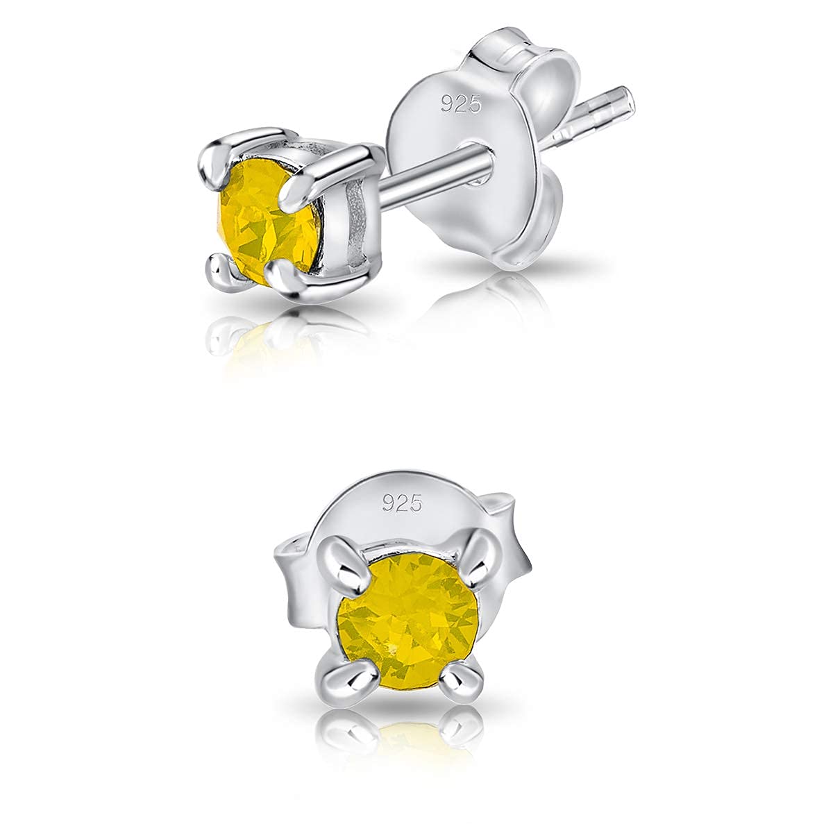 DTPSilver - 925 Sterling Silver Round TINY Stud Earrings made with Glittering Crystals from Swarovski® Elements - Diameter: 3 mm - Colour : Yellow Opal