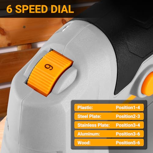 Electric Jigsaw: DEKOPRO 400W Wood Saw Jigsaw Reciprocating Jigsaws, 6 Variable Speeds 0-3000 SPM, ±45° Inclined Cut with 8 Blades for Wood, Metal and Plastic